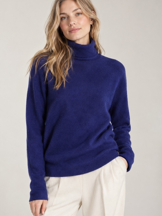 Premise Sweaters - Premise 100% Cashmere Indigo Blue women Sweater turtleneck Winter Fall Luxury